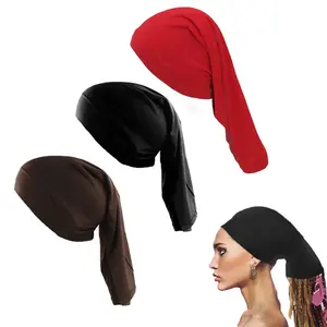 [Summervibes] 3 Pcs Satin Lined Cap,Compatible for Dreadlock & Long Braid Tube Sock,Full Cover Hair Stocking Night Sleep Bonnet,Soft Breathable Elastic for Women Men,Hand Tools Kits