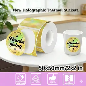 New Holographic Round Labels, 1.96"x1.96"(50x50mm) Thermal Round Printing Labels, Self Adhesive Stickers, Barcode/gift Thank You Home Business Use