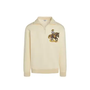 Soft Cotton Horse Embroidery Quarter Zip Sweatshirt in Off-White and Loose Fit Classic Porsche 911