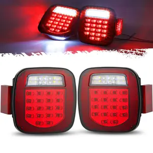 Partsam 2x Combination Tail Lights with Sequential Turn Signal Stop Brake Reverse/Backup Lights License Plate Light Side Marker Clearance Lights 42LEDs Replacement for Wrangler TJ YJ CJ Stud Mount
