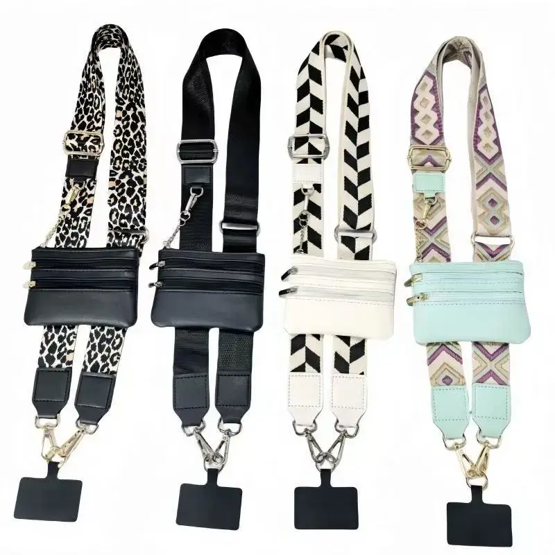 Clip and Go Strap for Phone with Wallet Crossbody, Phone Lanyard Adjustable and Detachable Wrist Strap, ID Window & Zipper Pocket Hands-Free Phone Strap for Women/Men