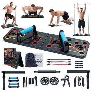 WELSTEEPSE Multifunctional Push-Up Board Home Gym - Portable Exercise Machine with Push Up Stand, Pilates Bar, 20 Accessories, Resistance Bands, Ab Wheel, Hand Grip Exerciser, Grip Strengthener Workout Station