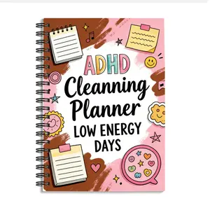 ADHD Cleaning Planner Notebook, Spiral Notebook Journal, Low-energy Style - Ink-splatter Edges, Smiley Face Notes, Record Low-energy Day Cleaning Schedules, Daily Planner, Energy Management Notebook, Daily Task Management, 5.5x8.3 Inch Notebook