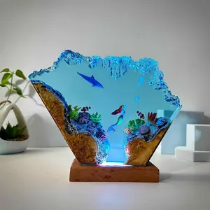 Mermaid Resin Lamp - Handmade Ocean Epoxy Night Light, Underwater World Landscape USB Lamp for Office & Bedroom Decoration, Valentine’s Day Gift, Christmas Holiday Gift, Romantic Gift for Her/Him