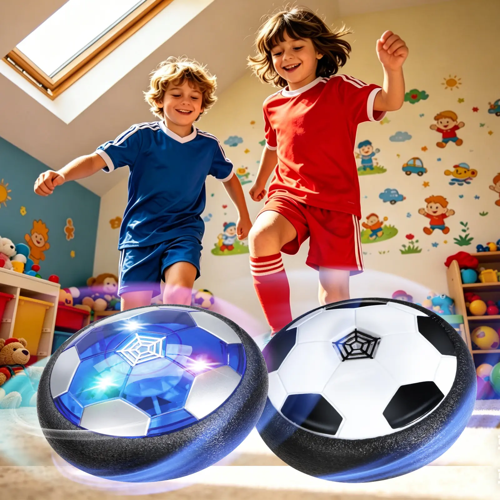 [BackToSchool] Vvinca Hover Soccer Ball 2 Pack, Light Up Indoor Soccer Balls for Kids, Works on Carpet Hardwood Tile, AA Battery Powered, Blue White & Black White, Soccer Gift for Boys Girls Ages 3-12，Outdoor #tiktokshopsummersale