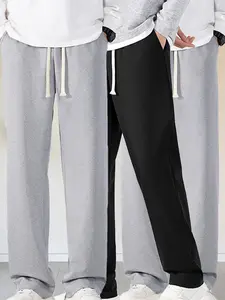 3-Pack Men's Solid Color Casual Fashion Loose Long Pants, Comfortable Breathable Straight Leg Trousers, All-Season Loose-Fitting Ankle-Length Pockets