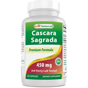 Best Naturals Cascara Sagrada 450 mg 250 Capsules Herbal Supplement Non-GMO Gluten-Free Edible Dietary Supplements US Made GMP Compliant