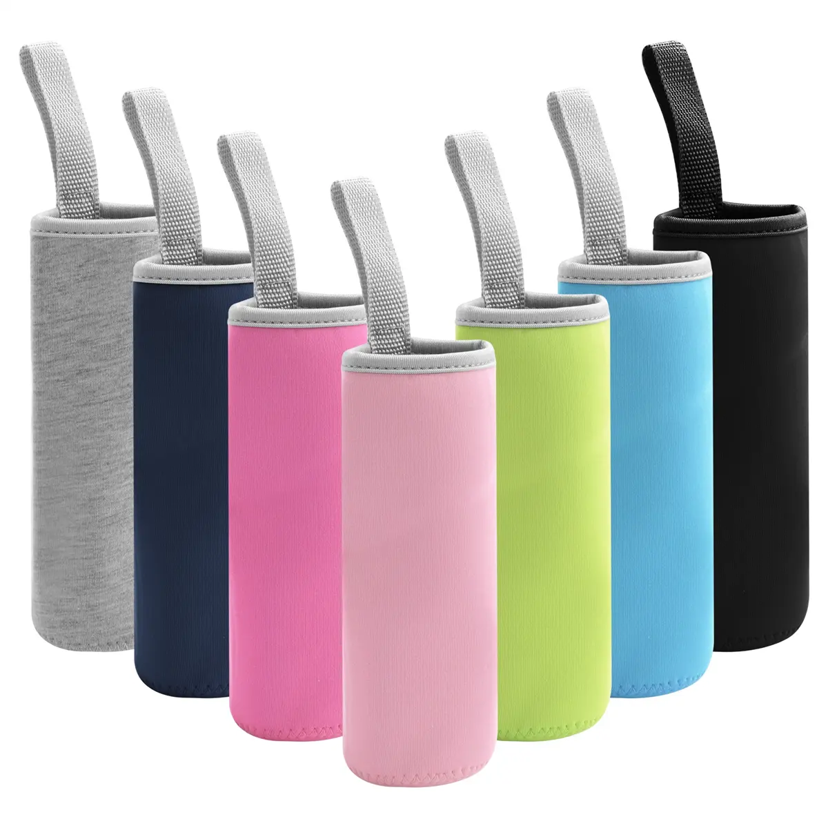 7-Pack Durable Neoprene Heat-Resistant Collapsible Portable Insulation Glass Water Bottle Sleeves, 12oz Capacity, 18 cm in Length, 6.6cm Diameter, with Finger Strap, Fits 12oz-19oz Glass/Plastic Bottles, for Outdoor Indoor Fishing Camping Use, Multi-Color