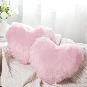 2 count Fluffy Heart Pillows Valentine's Day Heart Shaped Plush Pillow Faux  Throw Pillow 20 x 15.7 Inch Soft Heart Pillows for Valentines Decorative, Bedroom Living Room Sofa Office(Pink)
