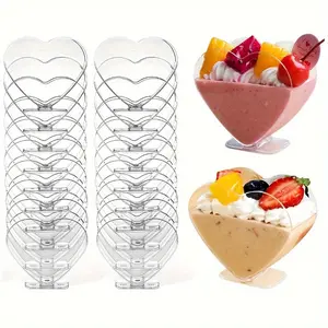 20pcs Mini Jelly Cups Disposable Heart-Shaped Clear Plastic Mini Dessert Cups - Perfect for Cakes, Ice Cream, Tasting, Party, Buffet, Wedding - Small Serving Bowl for Appetizers and Snacks