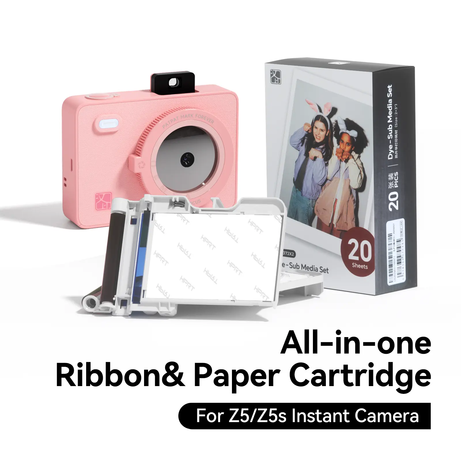 Hanin Z5/Z5s Instant Camera Refill Kit - 20 Sheets 2x3 in Glossy Waterproof Printing Film, Compact Dye-Sub Ribbon & Paper Cartridge, Photo Film Bag for Wallet, Scrapbook Use