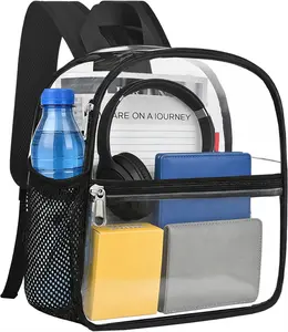 Clear Backpack for Stadium Events - 12X12X6, Mini Small Clear Bag Sports Fan Backpacks with Front Pocket for Concert Sport Events Work Travel(Black), Female
