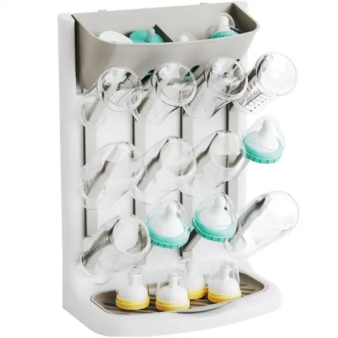 Vertical Baby Bottle Drying Rack, BPA Free, Space Saving Feeding Bottles Drying Rack Holder for Countertop, Baby Bottle Holder Storage Station for Pacifiers, Pump Accessories Stand, Grey