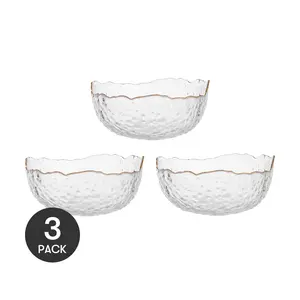 KAWASIMAYA Gold Trimmed Glass Bowls Set - 650ml Salad, Fruit & Dessert Bowls - 3 Pack Value Set