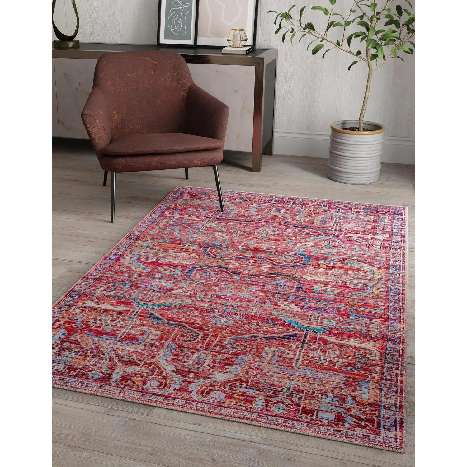 Rugs.com Washable Maahru Home Decor Rugs - Indoor Area Rugs, Boho Mixed Media Piece, Colorful Option for Bedroom Spaces