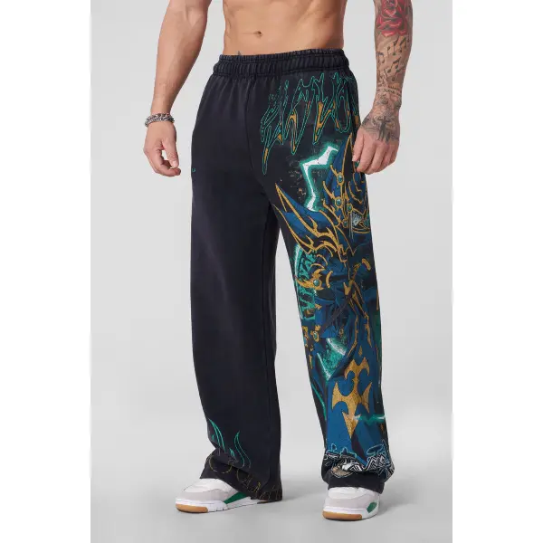 Men's Anime Warrior Graphic Sweatpants Loose Fit Black Streetwear Baggy Joggers Y2K Pants