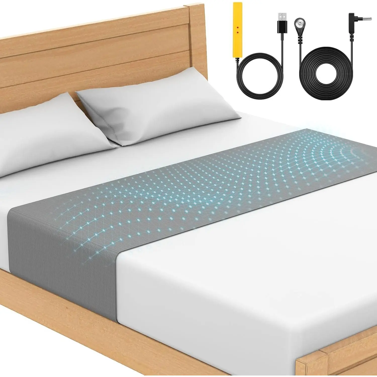 Grounding Mat for Bed, Fits All Mattress Sizes (Twin Size, Queen, California King), 90%-Organic Cotton 10%-Pure Silver Fiber, Earth-Connected for Healthy Sleep, With Static Grounding Cord and Test Tool
