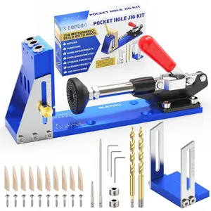 Upgraded Pocket Hole Jig Tool Kit, Pocket Hole Drill Guide Jig Set for 15? Angled Holes, All-Metal Pocket Screw Jig