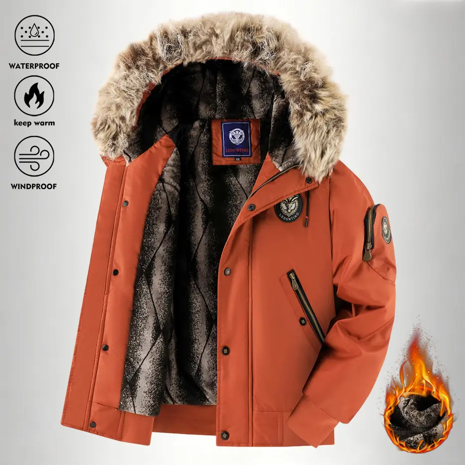 Men's Fleece-Lined Thermal Hooded Winter Jacket - Windproof, Thick Warm, Zipper Closure, Side Pockets, Long Sleeve Outerwear for Daily Casual Travel, Thermal Lined Jacket, Windproof Outerwear