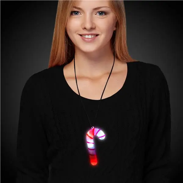 Festive LED Light-Up Candy Cane Necklace with Bright Holiday Glow