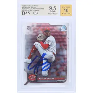 Hunter Greene Cincinnati Reds Autographed 2022 Bowman Chrome #95 Beckett Fanatics Witnessed Authenticated 9.5/10 Card - Fanatics Authentic Certified