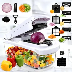 Vegetable Chopper,15-in-1 Multifunctional Food Chopper,Professional Onion Chopper with 8 Blades,Vegetable Cutter with Container for Salad,Potato,Carrot,and Garlic ，fast cutting machine ; Essential Kitchen Tool