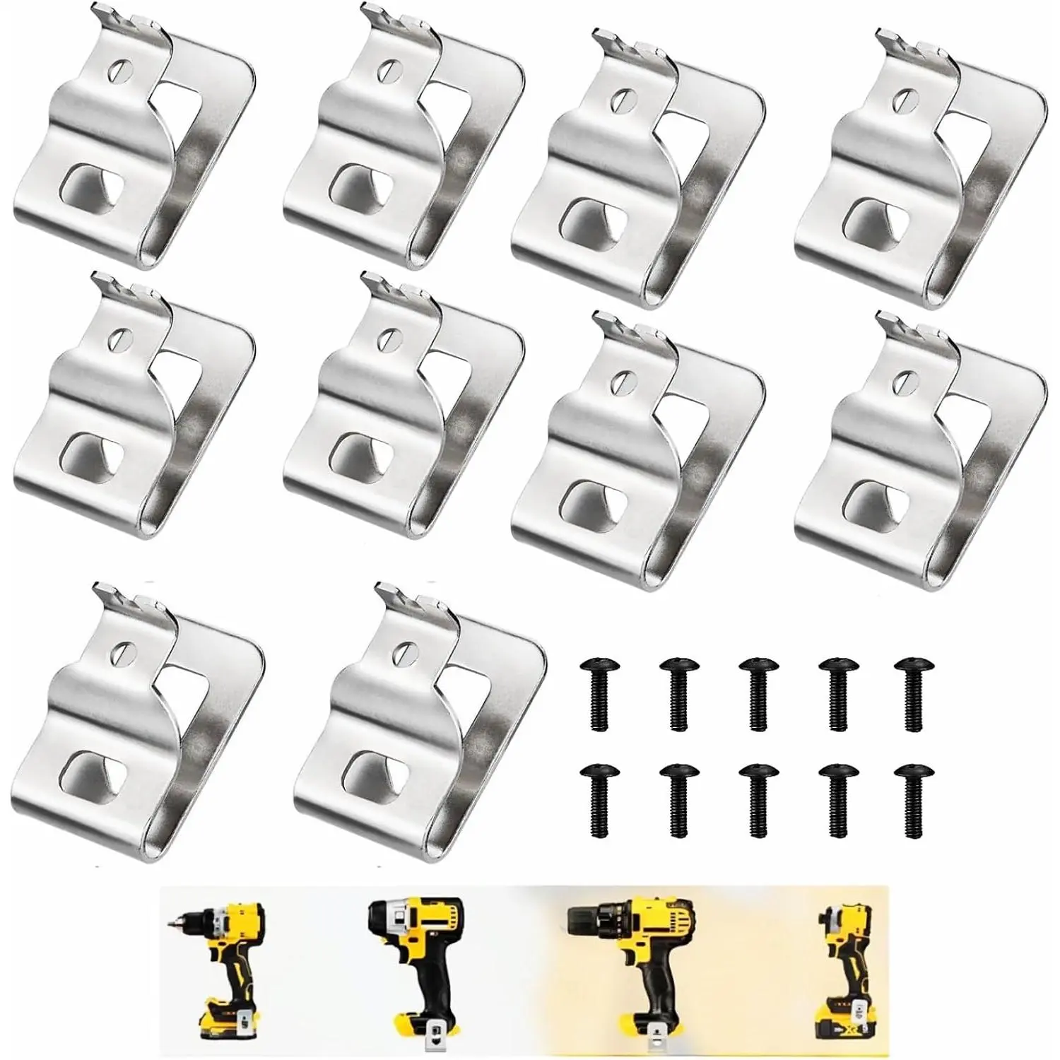 10-Pcs 304 Stainless Steel Drill Clips Hook & Bracket for Dewalt 20V Power Tools - U-Shaped Hook, Compatible with DCD980, DCD985, DCD980L2, DCD985L2 (Models N268241, N086039)