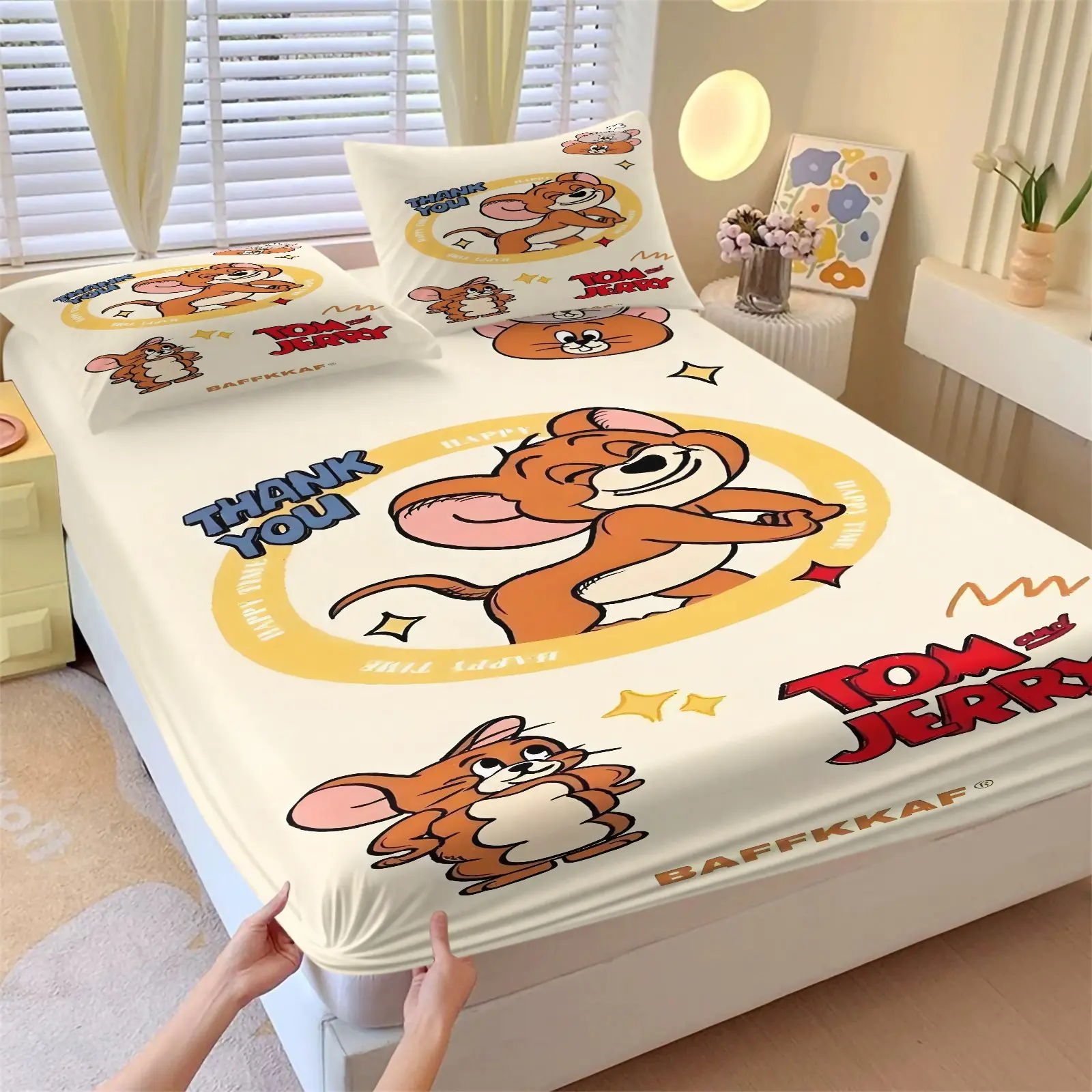 Tom And Jerry Patterned Bed Sheet, Non Slip, Dustproof And Soft Bedroom And Dormitory Bedding, Suitable For Moving And Holiday Gifts, Including 1 Bed Sheet And 2 Pillowcases, Cartoon Printed Bedding, Bedding Sheets