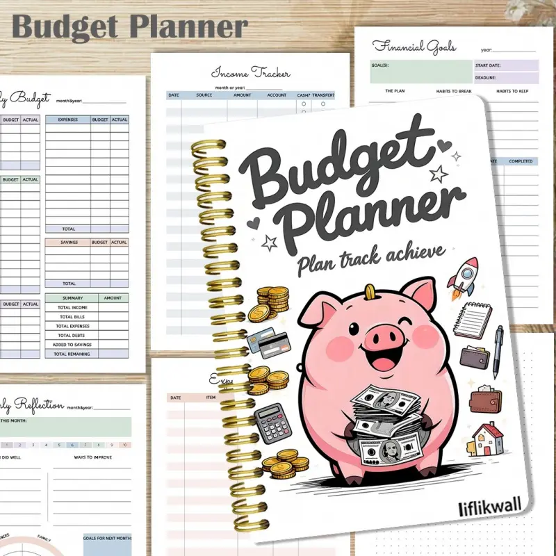 Budget Planning and Financial Tracking - A5-sized monthly expenditure record book, Savings Challenge Planner, featuring budget planning and receipt tracking functions, suitable for student and small business cash flow management (portable version)
