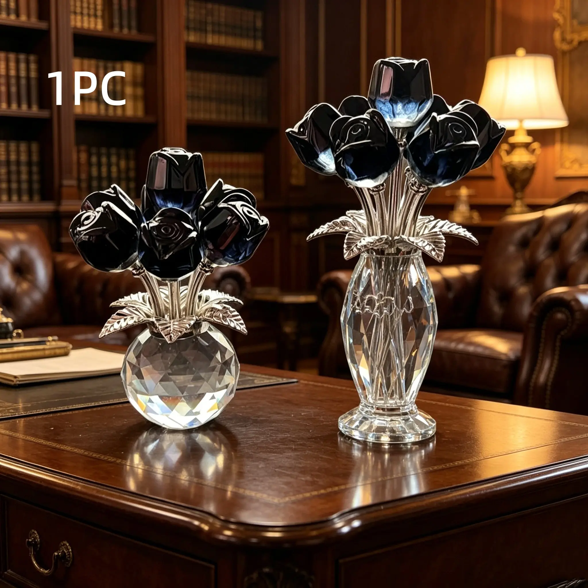 【Black Rose】Rose Crystal Glass Sculpture, Flower Figurines, Decorative Figurines, Elegant Home Office Decor, Unique Artistic Centerpiece, Perfect Mother's Day Gift, Valentine's Day, Birthday