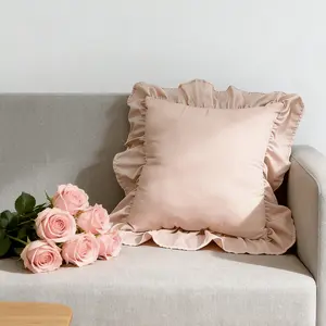 New Pure Color Ruffled Pillow, 18x18 Inch Cushion for Sofa and Bed, Holiday Decoration Suitable for Living Room and Bedroom