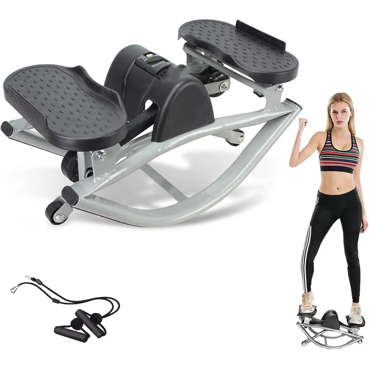 Lateral Motion Rock Stepper Fitness Exercise Equipment - Home Cardio Gear with Digital Monitor, Resistance Bands, Side Handles for Apartment Users, Cardio Fitness
