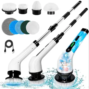 Electric Rotary Scrubber, Rechargeable Spin Scrubber, 1 Set Adjustable Handle Electric Cleaning Brush with 9 Replaceable Brush Heads, Rechargeable Cleaning Tool for Bathroom, Kitchen, Car