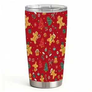 20oz Christmas Gingerbread Man Pattern Stainless Steel Tumbler， Tumbler with Lid Double Wall Vacuum Insulated Travel Mug