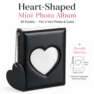 3 Inch Heart Window Mini Photocard Album, 20 Card Sleeves Fits 40 Photos, Portable Small Picture Holder for Cards, Stickers and Keepsakes