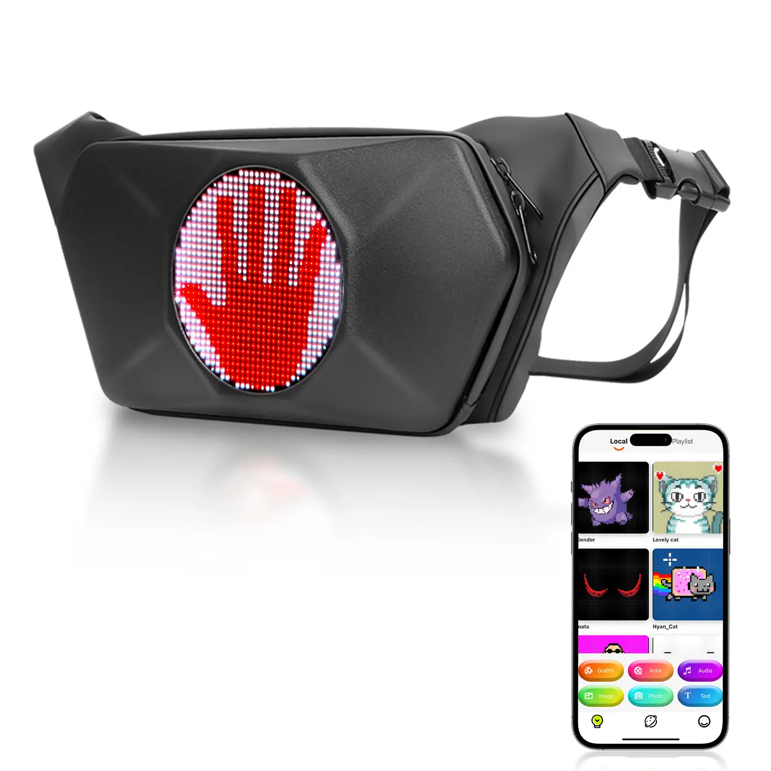 Adjustable Waist Crossbody Fanny Pack,Led Fanny Packs with Bluetooth and Programmable,LED Display Pixel Screen, Daily Sports Mountaineering Travel Gear Black Outdoor halloween bag,summerwins summerwins