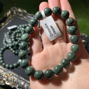 【Crocodile Jasper】Crocodile Jasper Gemstone round smooth Beads Stretchble bracelet crystal healing energy stone bracelet  Adjustable Size