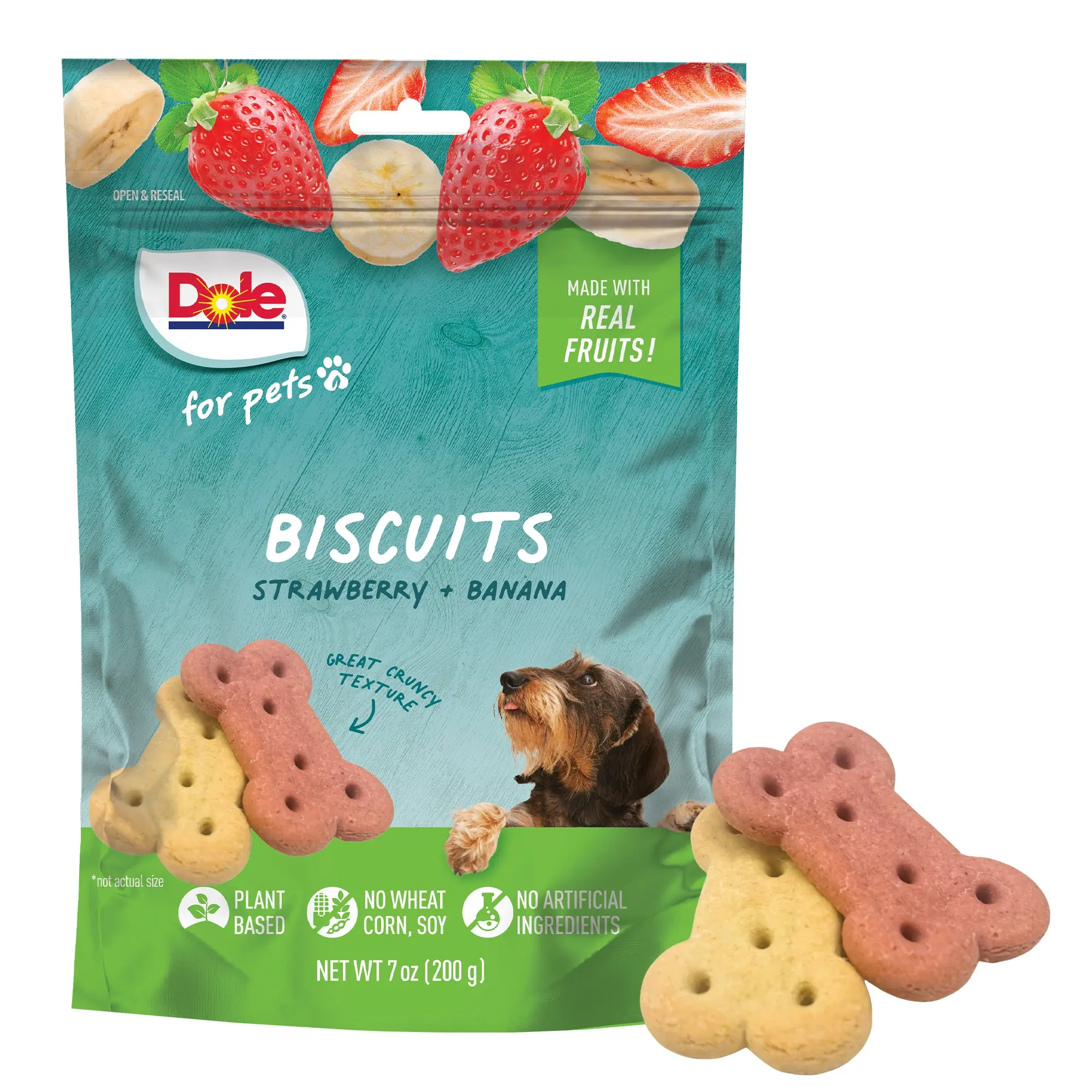 Dole for Pets Freshly Fetched Banana & Strawberry Dog Biscuits - Real Fruit Flavor - Vegan Crunchy Snacks - No Wheat, Corn, Soy or Artificial Additives, 7 Oz
