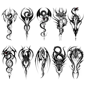 Temporary Tattoos for Adults, Women & Men – 10 Sheets Realistic Dragon Fake Tattoos, Long Lasting Waterproof Tattoo Stickers, Tribal Arm Sleeve Style Body Art