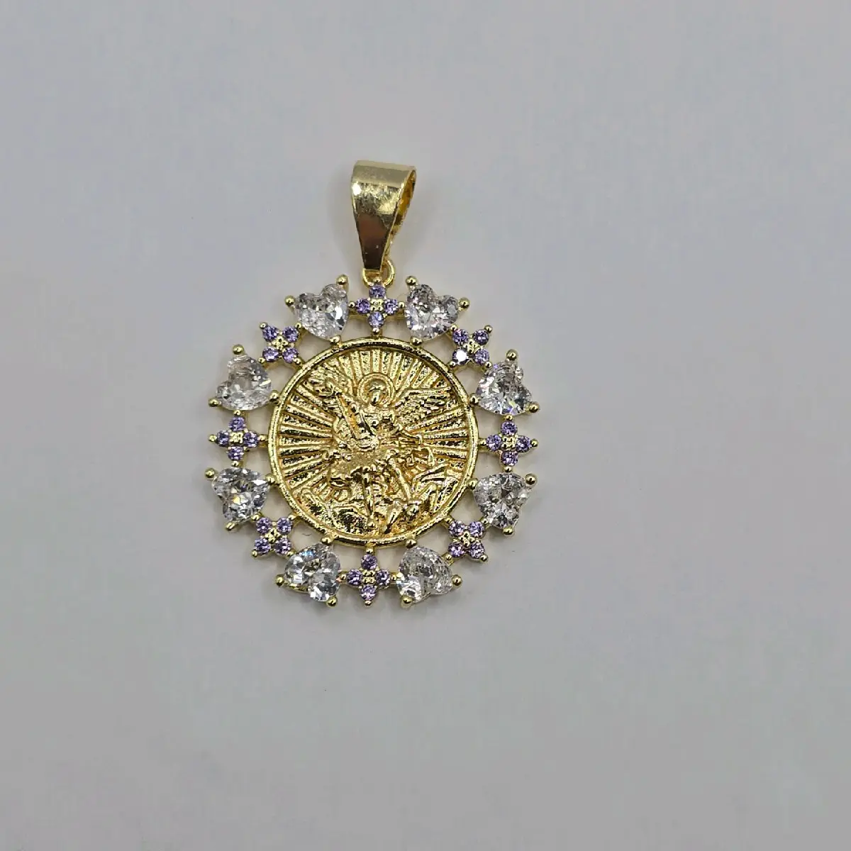 SAN MIGUEL ARCANGEL/ SAINT MICHAEL'S pendant only gold-plated beautiful style with stone's