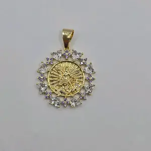 SAN MIGUEL ARCANGEL/ SAINT MICHAEL'S pendant only gold-plated beautiful style with stone's