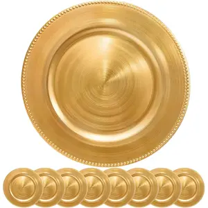 10PCS 13inch Gold Round Beaded Plastic Charger Plates Bulk for Wedding Dinner Party Decoration