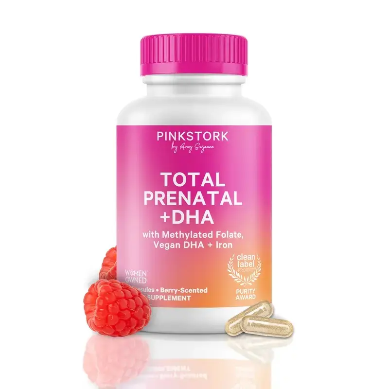 Pink Stork Prenatal Vitamins | Clean Label Award | DHA, Iron, Methylated Folate, B6, B12, Choline, Vitamin D | Berry or Mint Scented | Pregnancy Support Essentials | Vegan, Gluten-Free