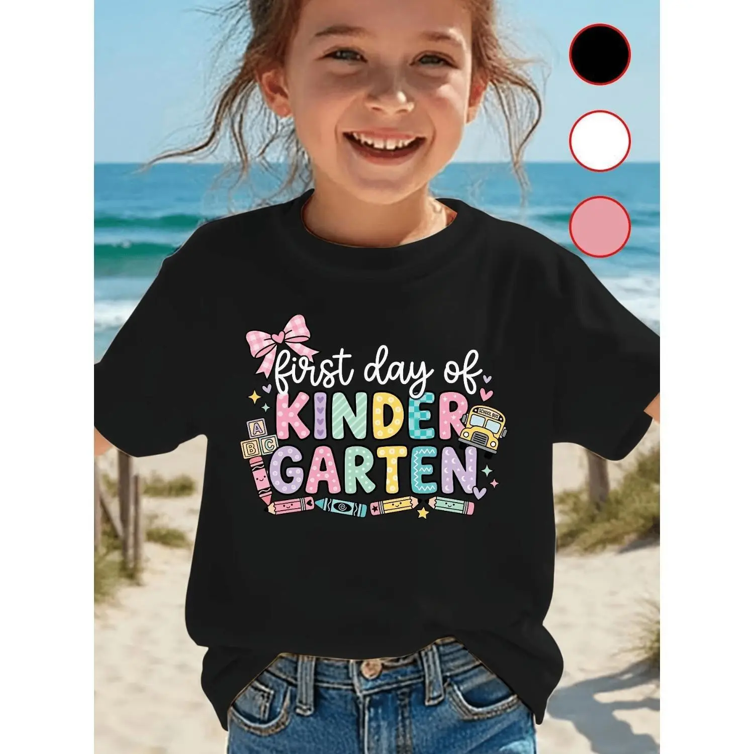 girls T Shirts Back to School Clothes Kindergarten Graphic Print Short Sleeve Crew Neck Soft Breathable Summer Tee Casual Pullover Tops for Kids