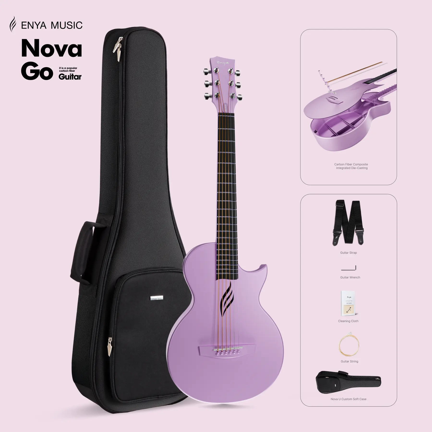 【Play Anywhere】Enya Nova Go Travel Guitar Carbon Fiber Guitar 1/2 Size Acoustic – Lightweight Waterproof One-Piece Body /for Beginners & Adults | Outdoor Adventures, Camping & Beach | Durable Portable Guitar with Gig Bag & Acc Christmas Gift