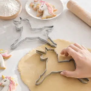 2pcs/set Stainless Steel Unicorn Shaped Cookie & Mousse Molds, DIY Cookie Cutters with Stamp, Baking Tools for Sugar Dough