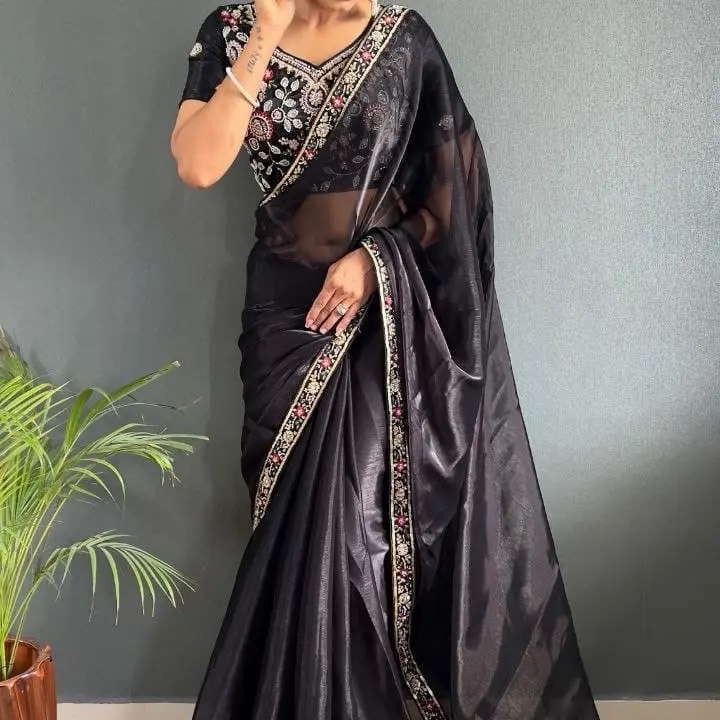 Women party wear sarees Indian clothing wedding heavy soft material blouse stitched