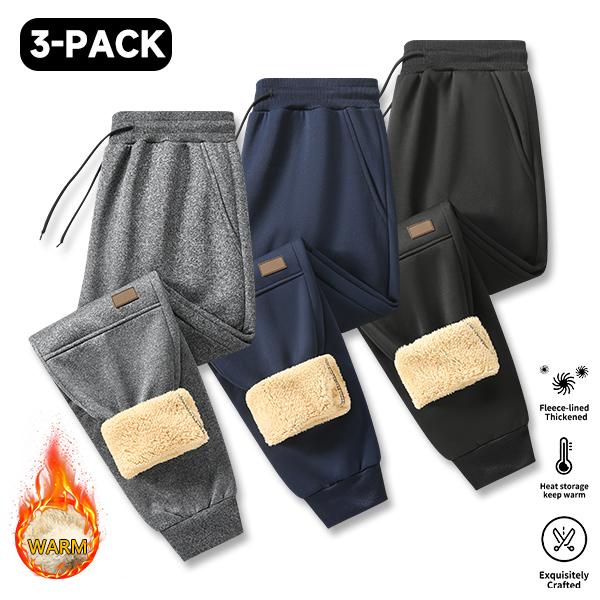 3-pack men’s fleece-lined sweatpants, warm and thick winter joggers, elastic drawstring cuffs, casual sweatpants for everyday wear, men’s long pants