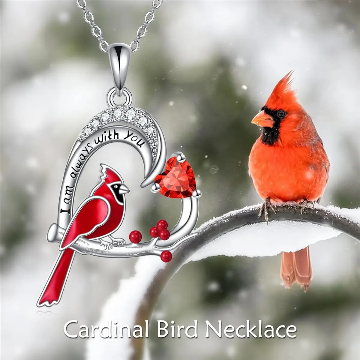 Northern Cardinal Heart Pendant Necklace, Romantic Alloy Bird Charm Jewelry for Her, Meaningful Anniversary & Valentines Day Gift for Daily Wear, Meaningful Gifts, Animal, Casual, Elegant, Anniversary Ready, Cute Romantic Style, Short