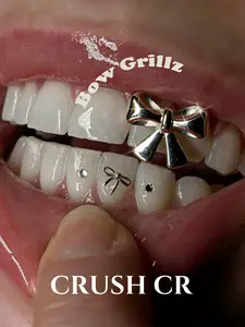 CRUSH CR 1pc Bowknot Tooth Cap Grillz, Teeth Cover Girls – 18K Gold Plated Copper Gold & Silver Plated, Hip-Hop Jewelry for Black Women, Girls & Men. Perfect for Valentine’s Day, Date Night, Music Festivals, Cosplay & Y2K K-Pop Style